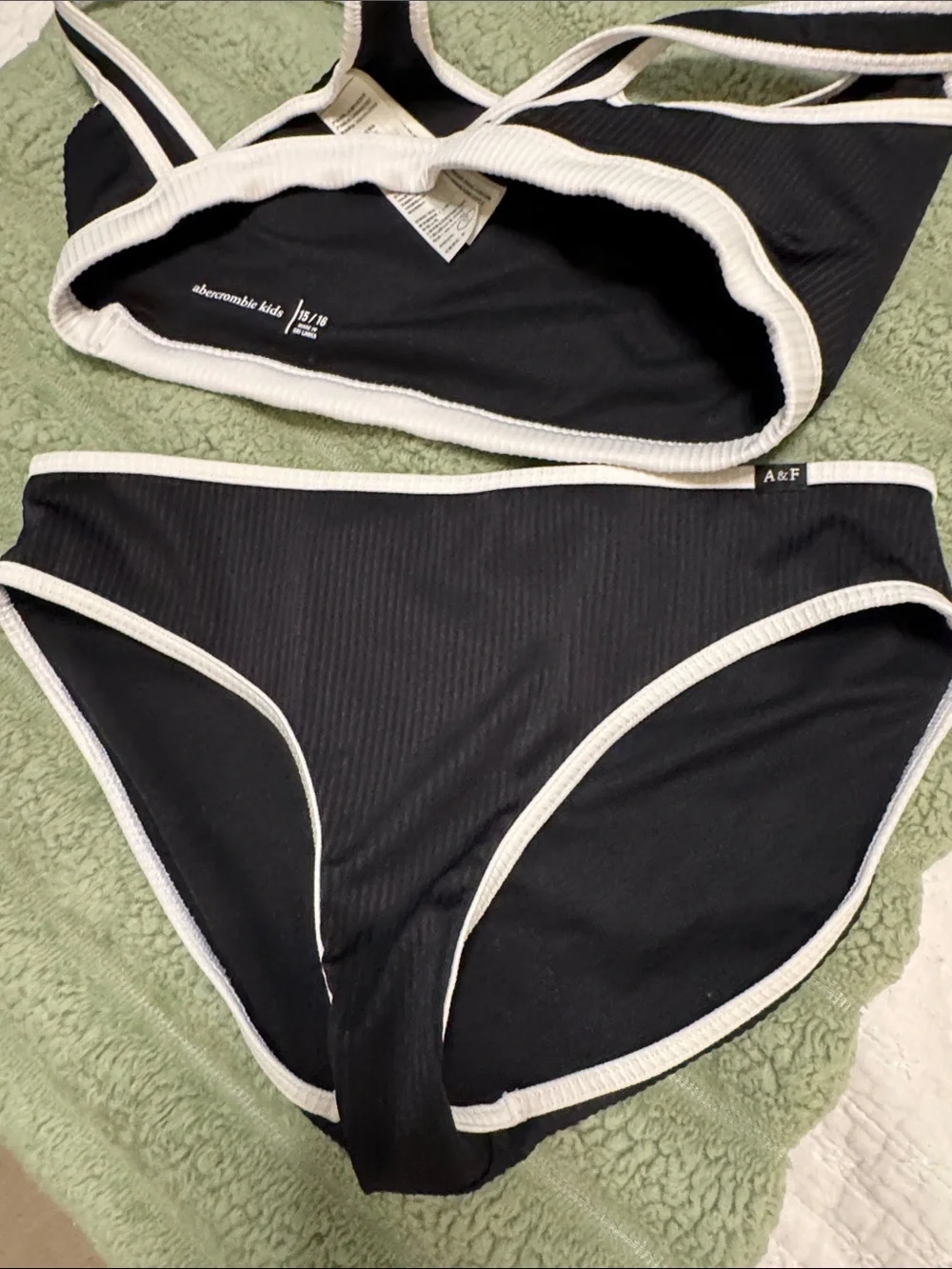 Nwot Abercrombie & Fitch Black Rib-Knit Bikini with White Trim